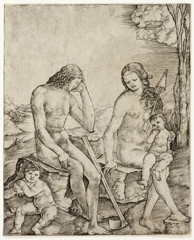 Adam och Eva med spädbarnen Kain och Abel av Cristofano Robetta