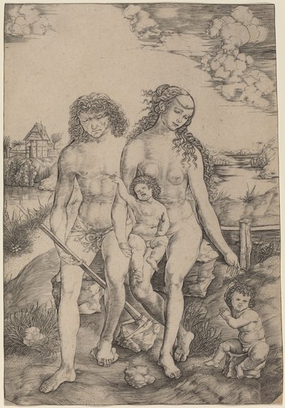 Adam och Eva med spädbarnen Kain och Abel av Cristofano Robetta