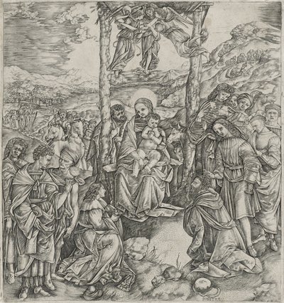 Adoration of the Magi (gravyr på papper) av Cristofano Robetta