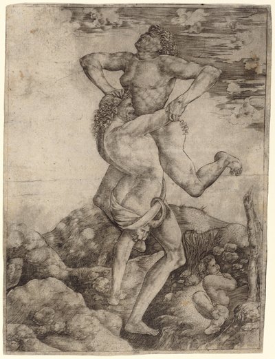 Hercules och Antaeus av Cristofano Robetta, after Antonio del Pollaiuolo