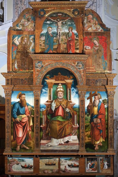Polyptyk av Sankt Peter i stolen av Cristoforo (fl.1525-1578) (attr.to) Pancalino