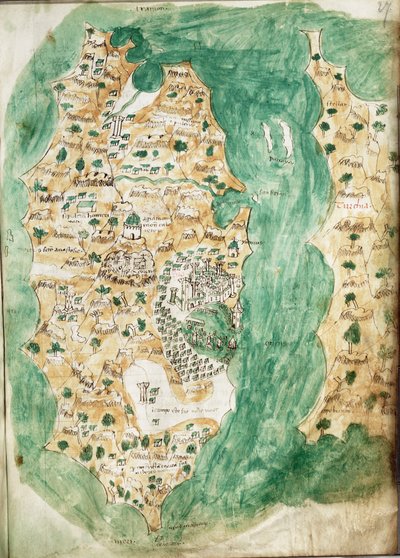 Karta över Khios och angränsande fastland, ca 1420 (Vellum) av Cristoforo Buondelmonti