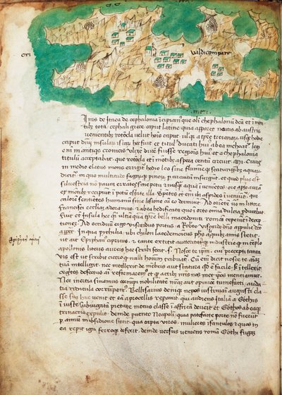 Karta över Ithaki, ca 1420 (pergament) av Cristoforo Buondelmonti
