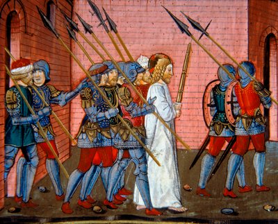 Belysning som visar Kristus återförd till Pilatus, Codex De Predis (c.112v) av Cristoforo De Predis