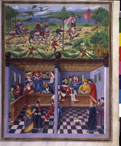 Mars inflytande: jakt och hov. Miniatyr gjord av Cristoforo de Predis (v. 1440-v. 1486) - i “” De Sphaera””” d