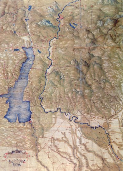 Karta över Gardasjön med omnejd av Cristoforo Sorte