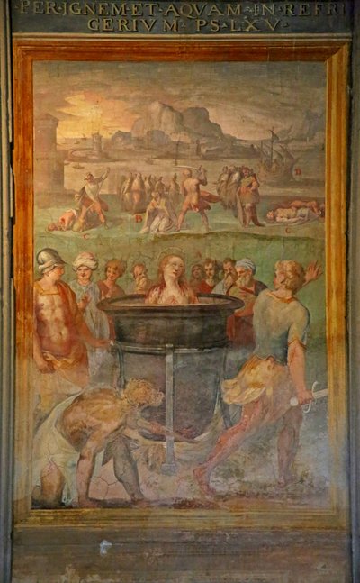 Ett kvinnligt helgon kokas levande av Cristoforo and Tempesta, Antonio Roncalli