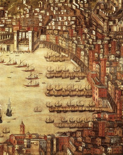Utsikt över Genua och dess slott (detalj) 1597 (olja på duk) av Cristoforo de Grassi