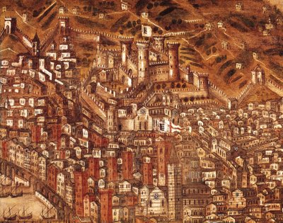 Utsikt över Genua och dess slott (detalj) 1597 (olja på duk) av Cristoforo de Grassi