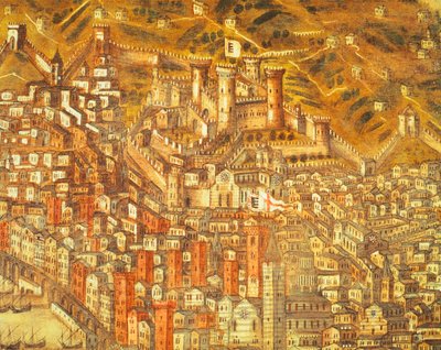 Utsikt över Genua och dess slott (detalj) 1597 (olja på duk) av Cristoforo de Grassi