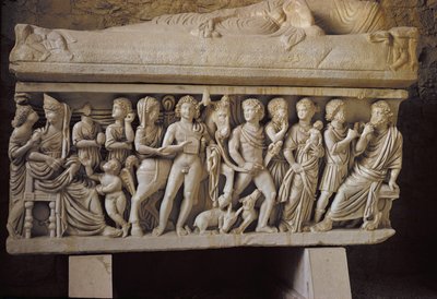 Hippolytus och Phaedra, detalj från sidan av en sarkofag av Croatian School
