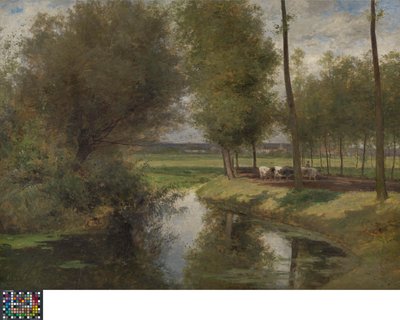 Nederländska: Leielandschap of De weg naar het "Patijntje" in Ghent Landskap vid floden Lys eller Vägen till "Patijntje" i Gent av Cesar de Cock