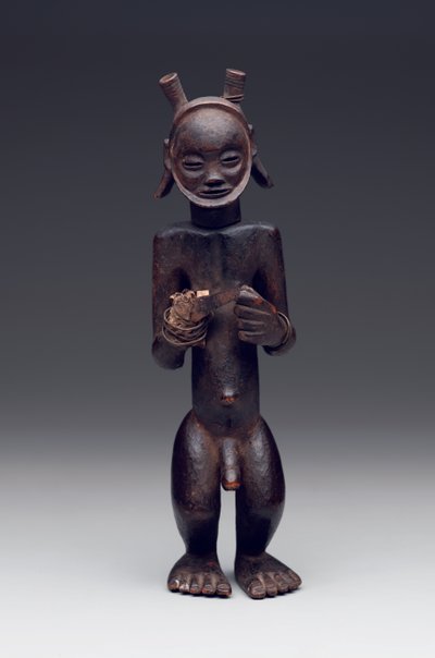 Rituell behållare i form av en stående mansfigur av Culture Chokwe