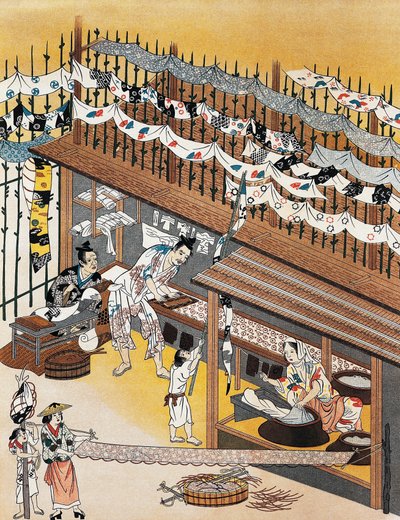 Hantverkare på jobbet, målar duk, Edo-perioden (1600-1868) av Culture Edo