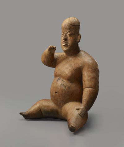 Sittande figur (lergods med slip) av Culture Olmec