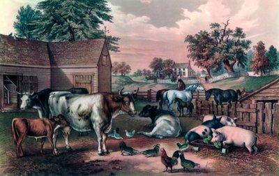 American Farm Yard in the Evening, 1857 av Currier and Ives
