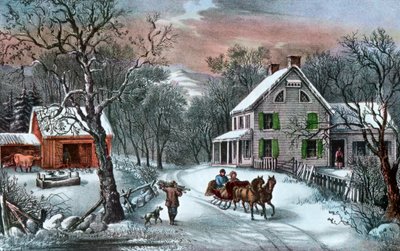 American Homestead in Winter, 1868 av Currier and Ives