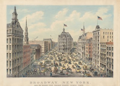 Broadway, New York: Från Western Union Telegraph Building Looking North av Currier and Ives