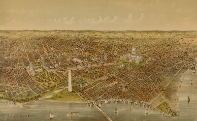 Staden Washington (fågelperspektiv från Potomac mot norr) av Currier and Ives