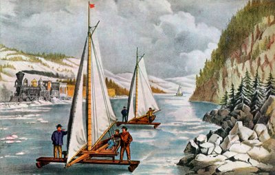 Ice Boat Race på Hudson River, 1800-talet. av Currier and Ives