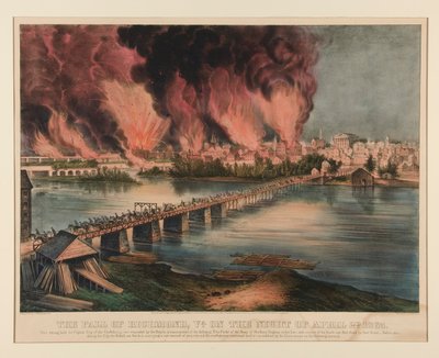 Fallet i Richmond, Virginia, natten den 2 april 1865 av Currier and Ives