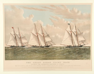The Great Ocean Yacht Race mellan Henrietta, Fleetwing och Vesta av Currier and Ives