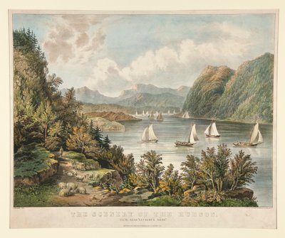 The Scenery of the Hudson. Utsikt, nära av Currier and Ives