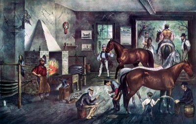 Travsprickor vid smedjan, 1869. av Currier and Ives