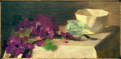 Stilleben med anemoner, glasvas och porslinsskål av Curt Herrmann