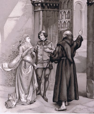 Ange broder Laurence och Romeo, illustration från Romeo och Julia, av Curtazzo Curtazzo