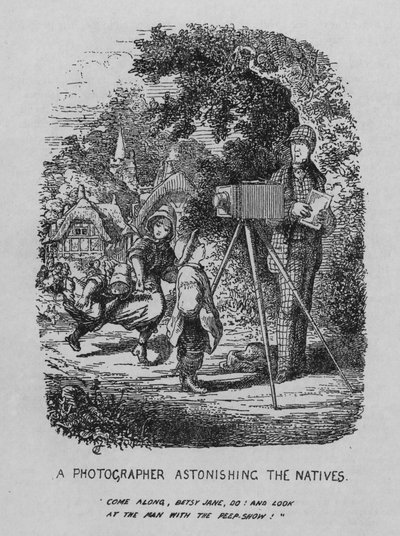 En fotograf som förvånar de infödda (litografi) av Cuthbert Bede