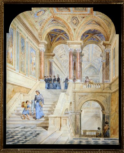 Design för den inre trappan i Leeds Town Hall (akvarell på papper) av Cuthbert Brodrick