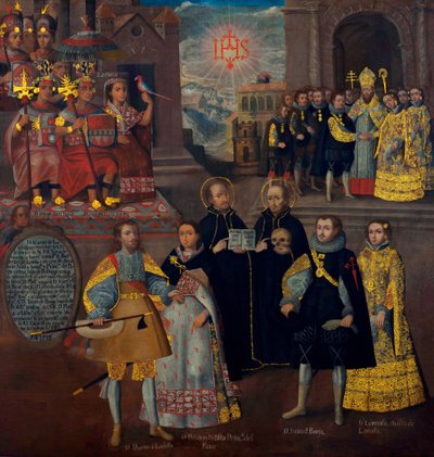 Martín de Loyolas giftermål med Doña Beatriz Ñusta och Don Juan Borjas giftermål med Lorenza Ñusta. av Cuzco School