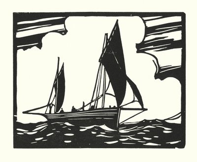 Fiskebåtar och pråmar: Brighton Clinker-Built Lugger (träsnitt) av Cyril A. Wilkinson