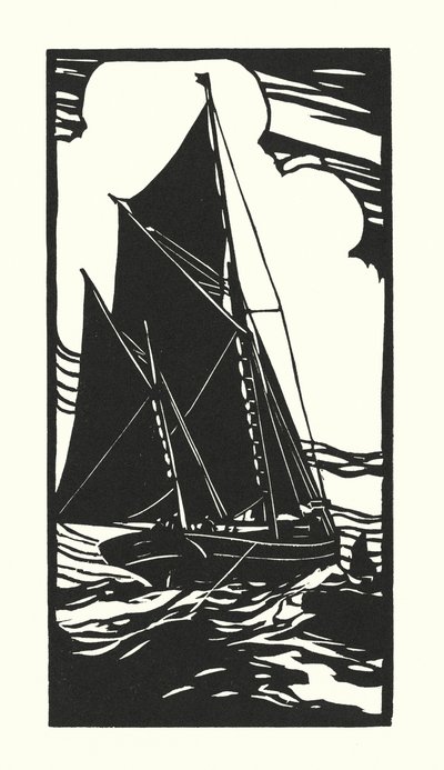 Fiskebåtar och pråmar: Brixham trålare (träsnitt) av Cyril A. Wilkinson