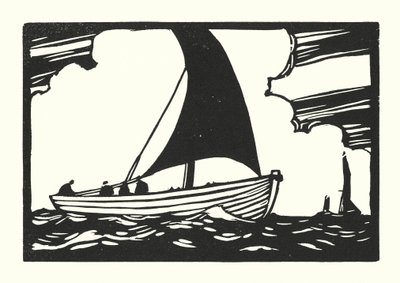 Fiskebåtar och pråmar: Deal Galley Punt (träsnitt) av Cyril A. Wilkinson