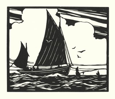 Fiskebåtar och pråmar: Deal Lugger (träsnitt) av Cyril A. Wilkinson