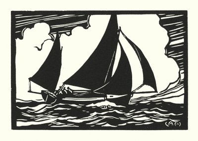 Fiskebåtar och pråmar: Falmouth Quay Punt (träsnitt) av Cyril A. Wilkinson