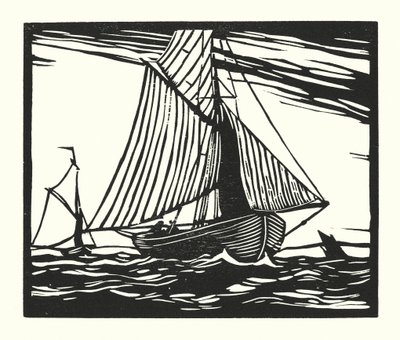 Fiskebåtar och pråmar: Fiskebåt, tidigt 1800-tal (träsnitt) av Cyril A. Wilkinson