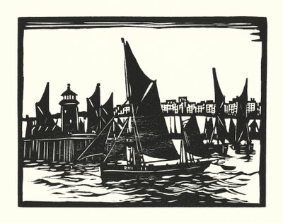 Fiskebåtar och pråmar: Ramsgate trålare (träsnitt) av Cyril A. Wilkinson