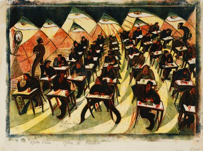 Tentamensrummet, c. 1934 (linosnitt tryckt i färger på tunt Japan) av Cyril Edward Power
