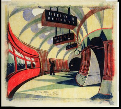 The Tube Train, c.1932 (linosnitt) (se även 246012) av Cyril Edward Power