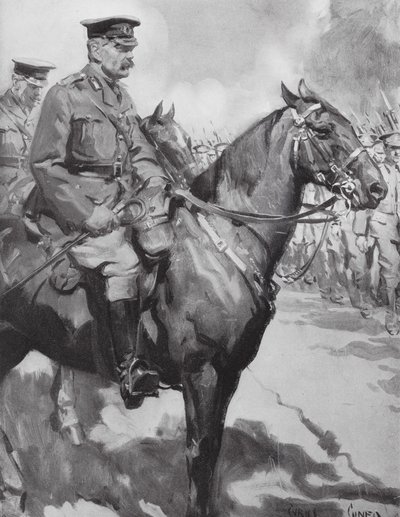 Lord Kitchener inspekterar en del av "Kitcheners armé" (litografi) av Cyrus (after) Cuneo