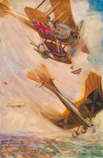 Ett brittiskt biplan fäller en tysk Taube, c1916 1928 av Cyrus Cuneo