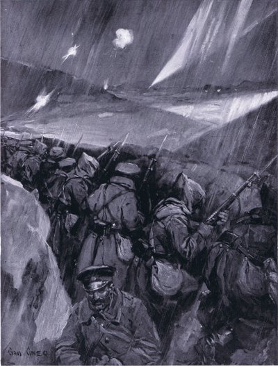 Bulgarer som belägrar Adrianopel 1912-1913, illustration från Hutchinsons History of the Nations VOL 4 c.1920-talet av Cyrus Cuneo