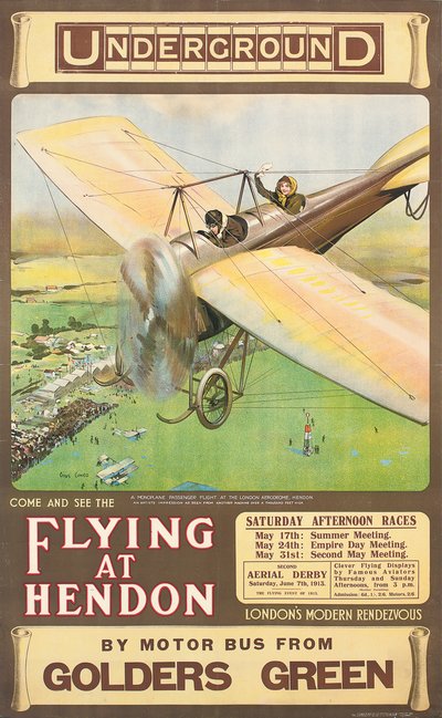 "Flying at Hendon", en reklamaffisch, 1914 av Cyrus Cuneo