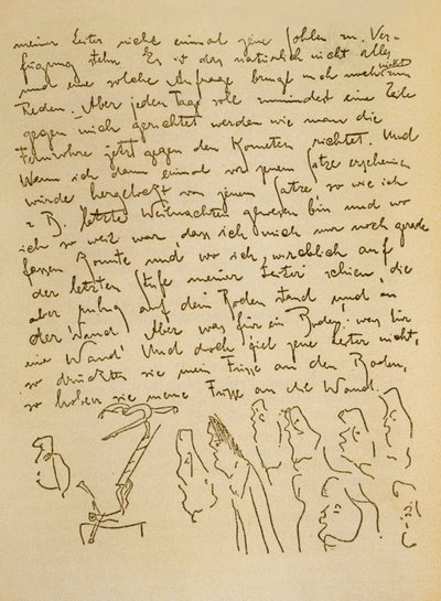 Manuskript av Franz Kafka, ca 1910 (bläck på papper) av Czech School