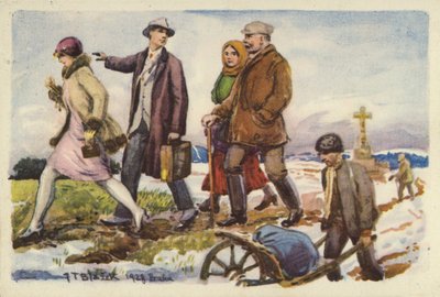 Människor som går i ett snöigt landskap av Czech School