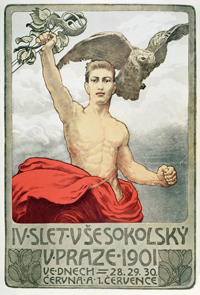 Affisch som annonserar den fjärde församlingen i Sokols i Prag 1901 av Czech School