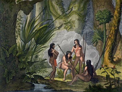 Camacani Tribesmen i Woodland i Amazonas djungel, Brasilien, från 